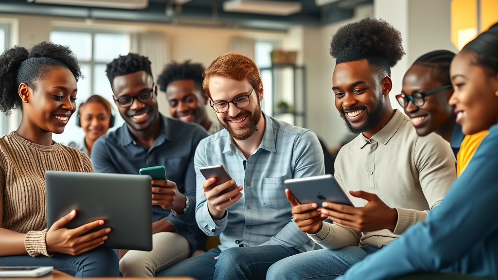 African technology startups collaborating in modern coworking space