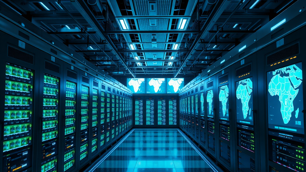 AI compute resources Africa data centre with high-tech servers and GPUs in African tech hub