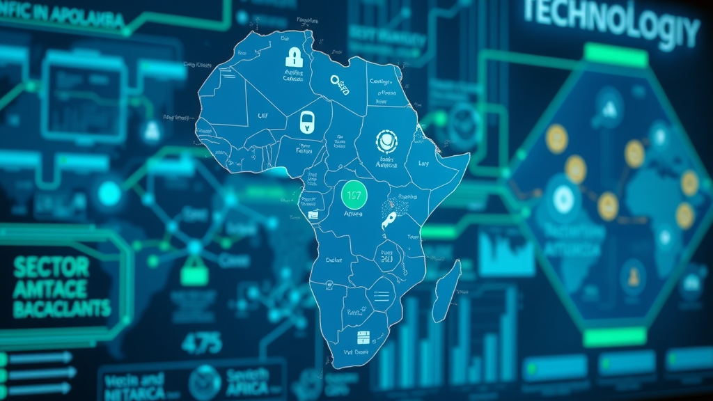Map of Africa with tech sectors highlighted, showcasing digital connections between South and West Africa AI innovation