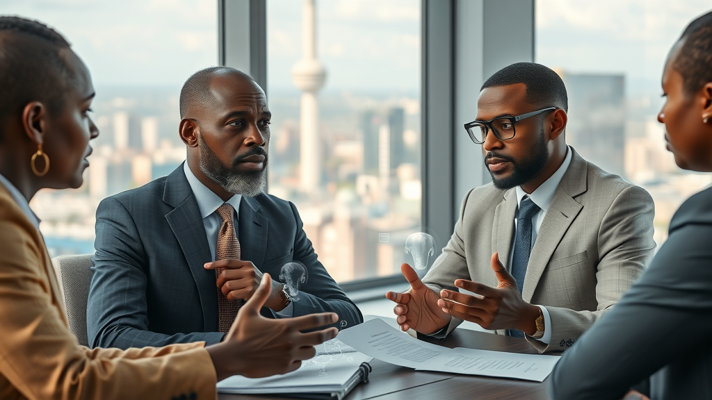 thoughtful African policymakers discussing AI governance and ethical dilemmas