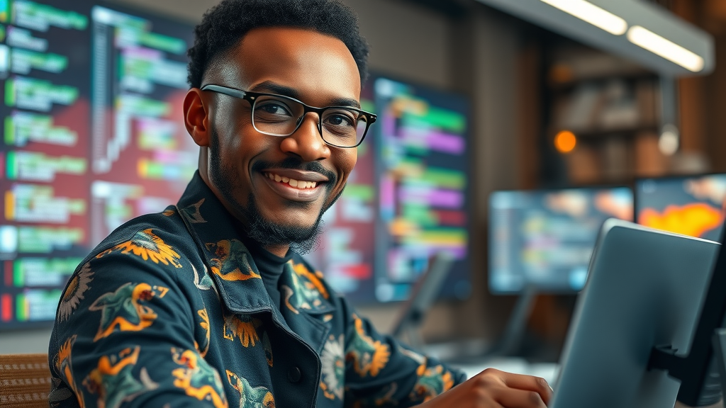 African entrepreneur developing AI software driving innovation in Africa