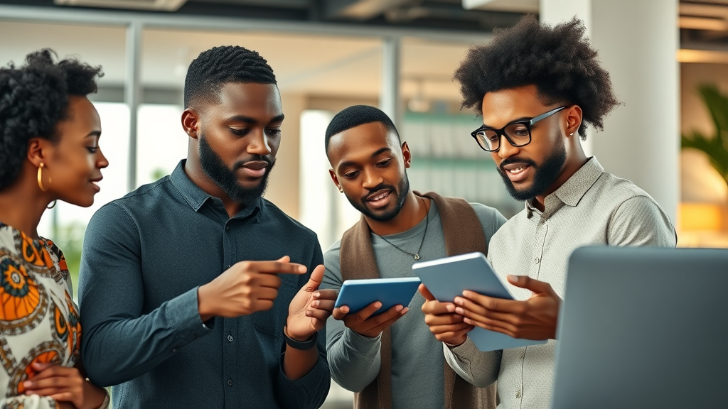 Innovative African tech startup team collaborating on AI solutions symbolizing AI experts Africa innovation