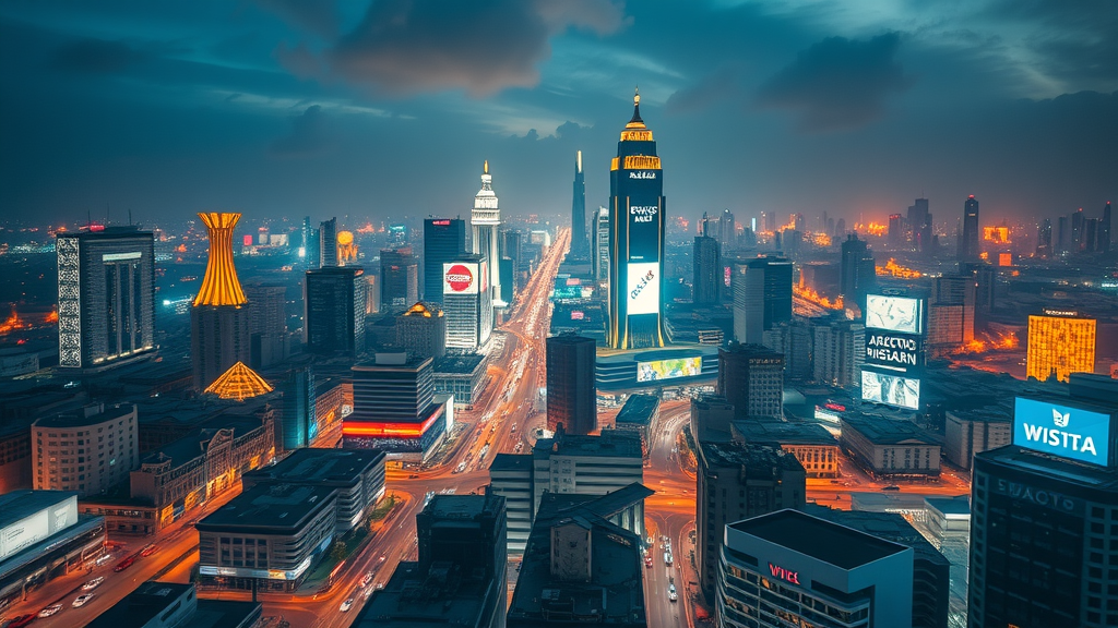 Lagos technology hub with digital billboards vibrant skyline