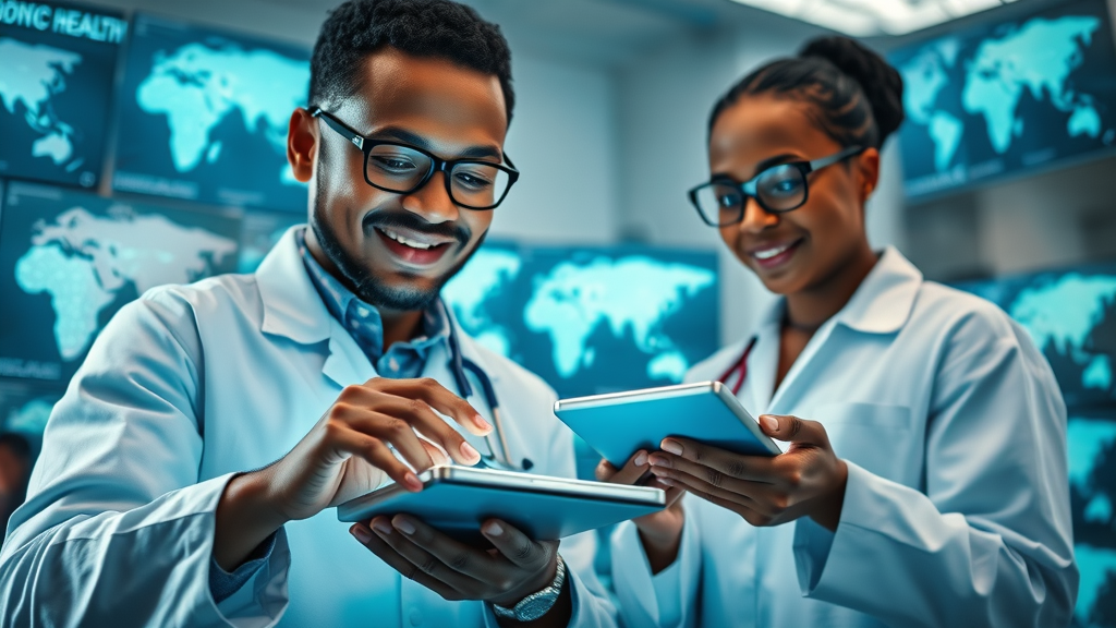 African technology startups in healthcare team working in modern laboratory