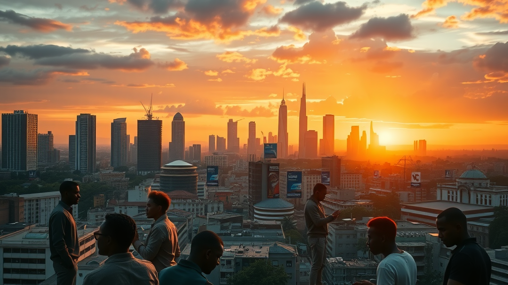 Inspiring African cityscape with bustling tech district symbolizing AI experts Africa innovation