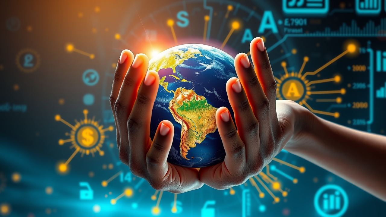 International and African partnership: hands holding digital globe, symbolizing Africa AI funding and investment