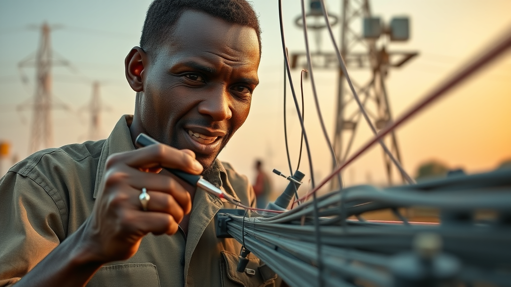 digital infrastructure Africa technician inspecting fiber optic cables rural connectivity