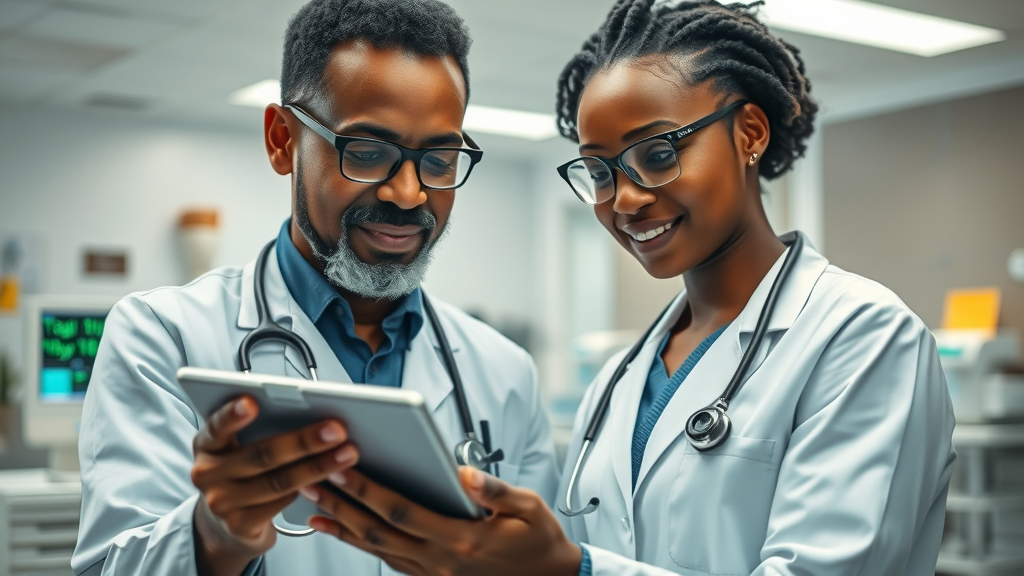 doctor with AI tablet, African healthcare innovation, AI diagnostics 2025