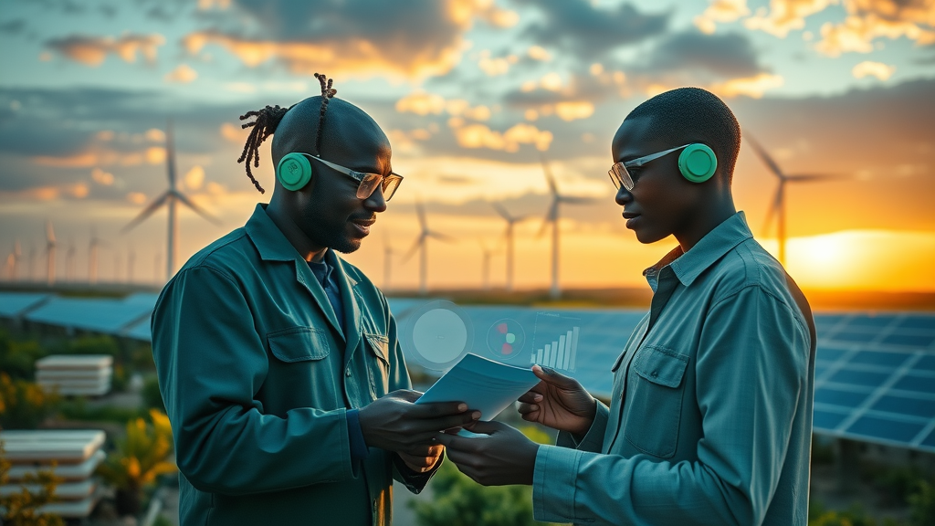 African engineers at renewable energy site, machine learning AI, smart wind and solar, top AI technologies Africa