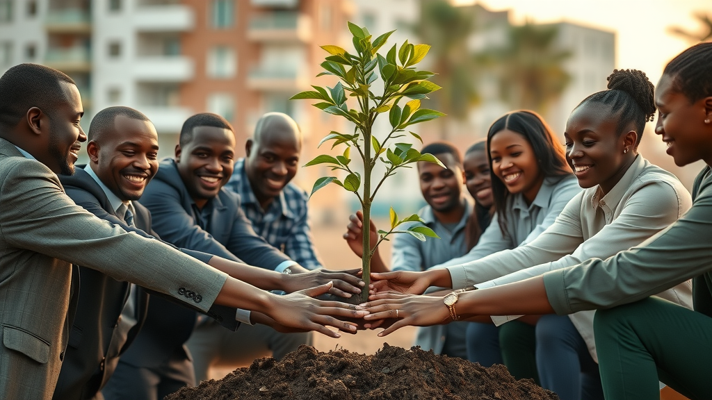 hopeful African professionals uniting to grow a sustainable AI ecosystem in a tech park with community action