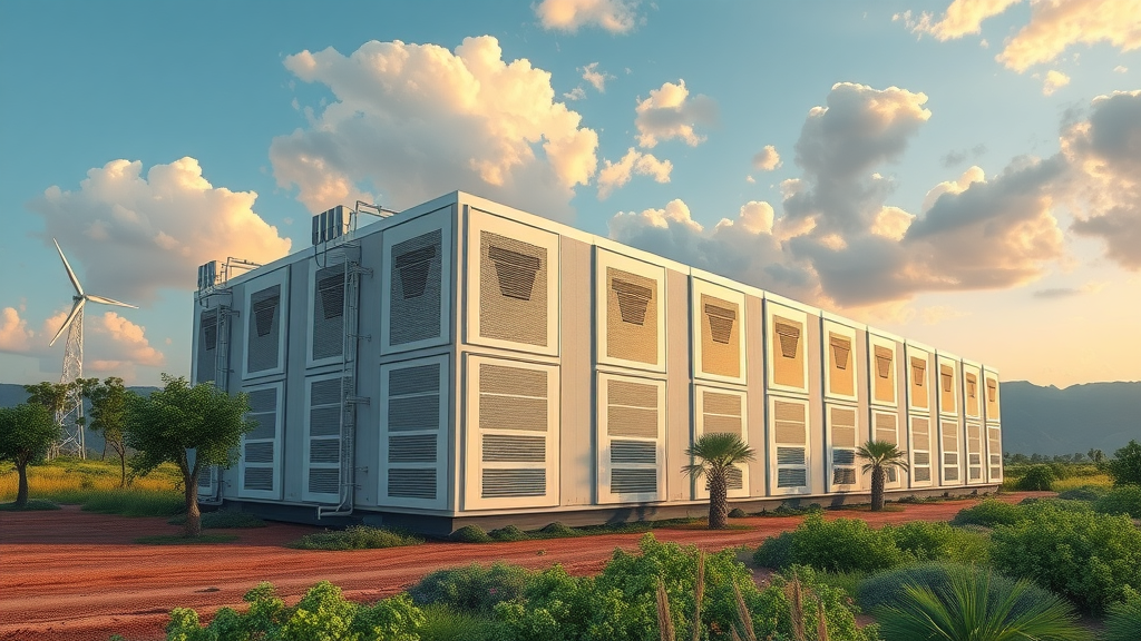 Modern African data center exterior supporting AI compute power with sustainable energy