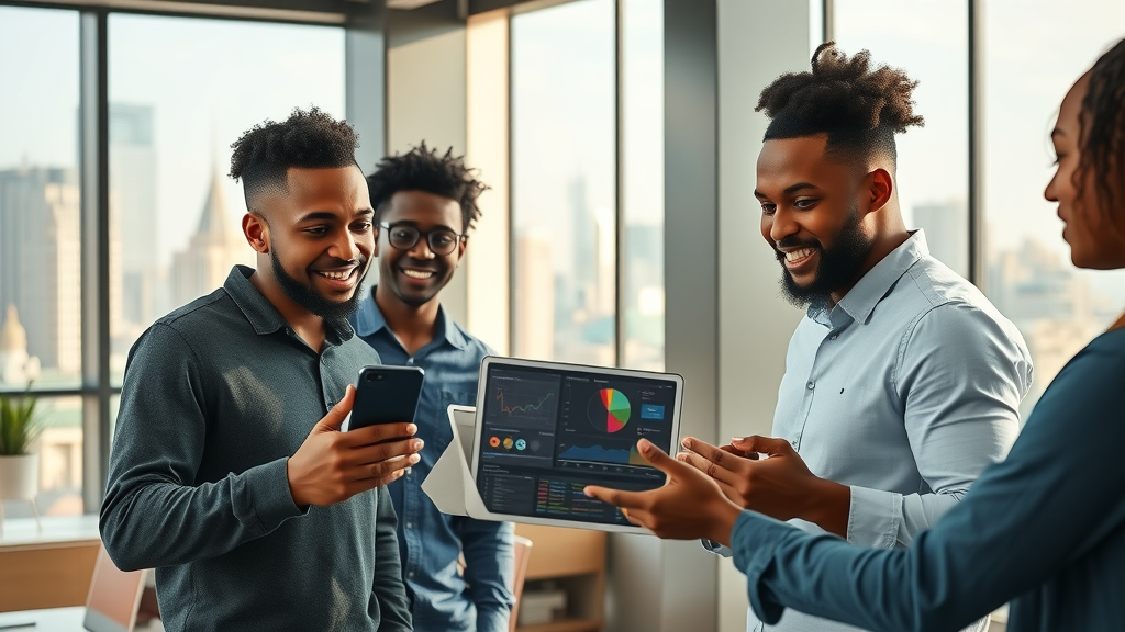 African tech startup team collaborating on GPU rental dashboards