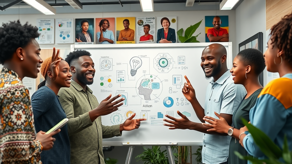 ambitious African students brainstorming AI research and development in artificial intelligence Africa