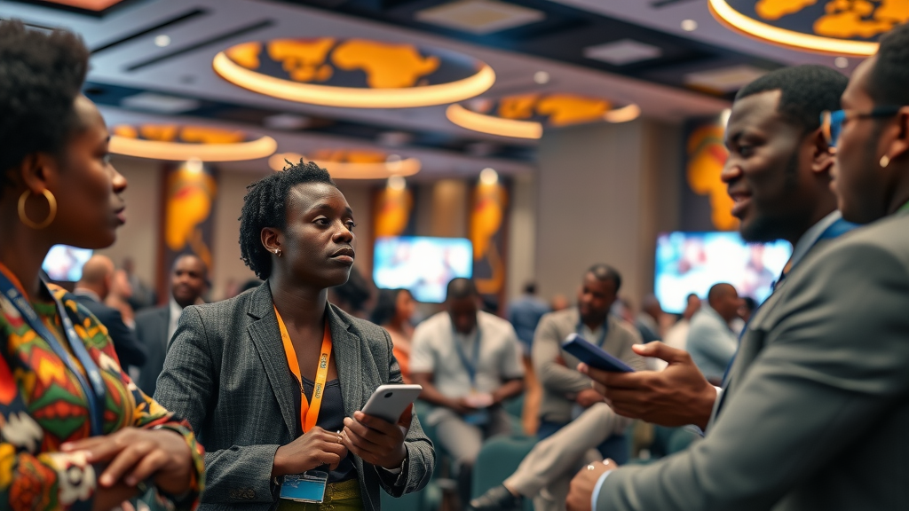 African professionals discussing artificial intelligence news Africa at a vibrant tech summit