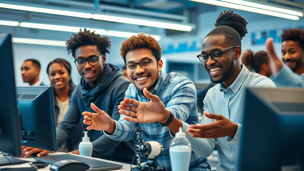 African students and mentors collaborating on AI coding projects