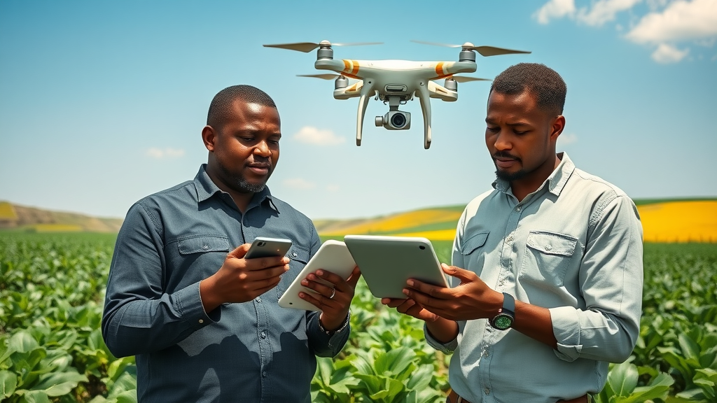 African farm computer vision AI, farmers using drones and tablets, AI in agriculture, top AI technologies Africa