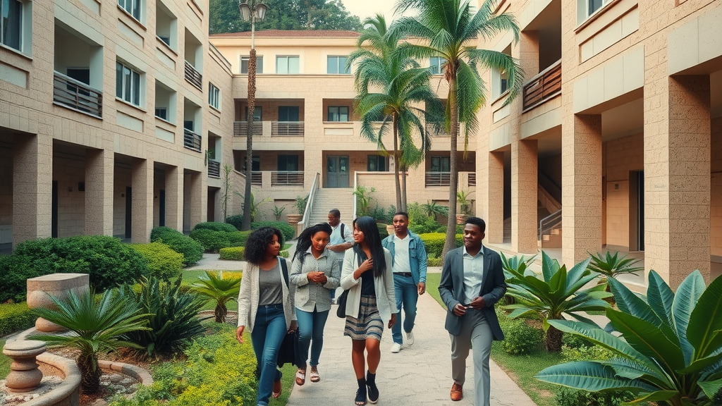Prominent African university campus advancing machine learning Africa with students walking in modern and historical settings