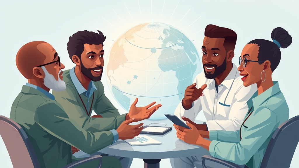 Illustration showing African AI research teams collaborating virtually globally, symbolizing Africa