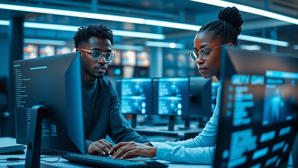 Innovative African tech studio where young professionals analyse and code watermarked AI-generated images