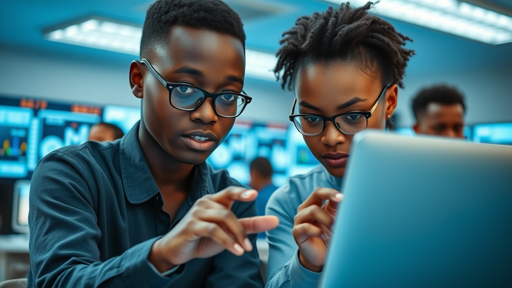 African students collaborating with AI-powered education technology