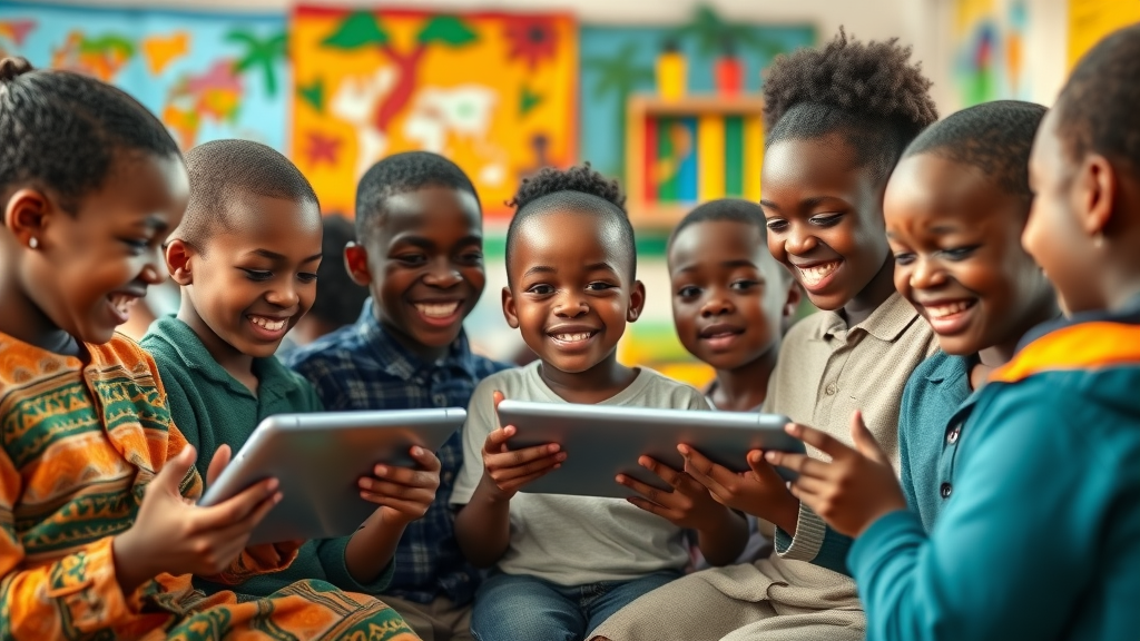 AI applications in Africa: children using AI tablets in a classroom setting