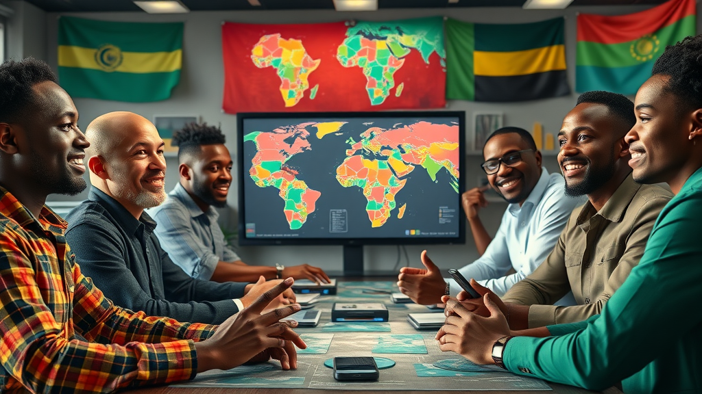 Pan-African entrepreneurs collaborating on AI strategy development