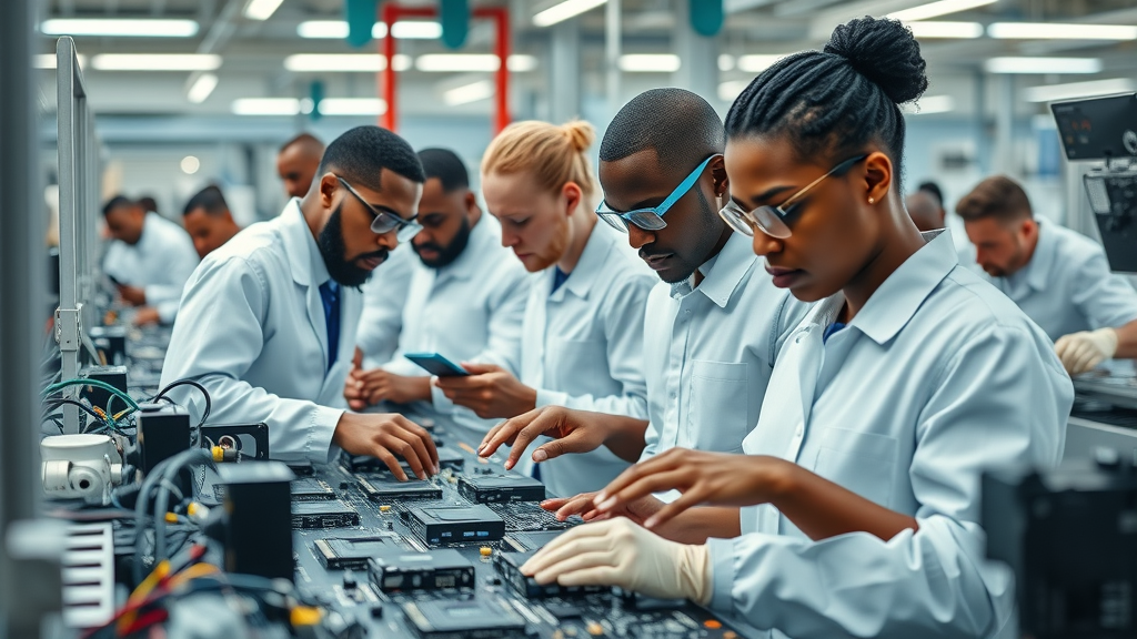 African engineers assemble AI hardware components, illustrating homegrown solutions to the continent’s hardware arms race.