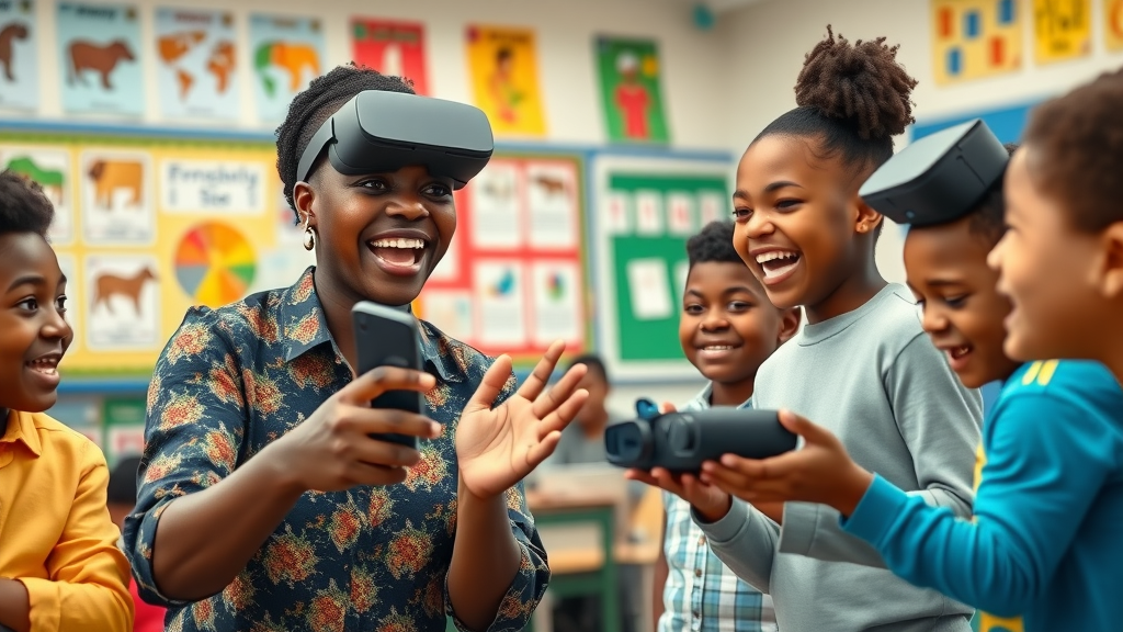 Engaged African teacher guiding VR demo - Hands-on training with VR in African classrooms