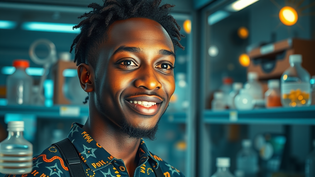 Visionary young African innovator in futuristic VR lab - The future of learning and innovation in Africa