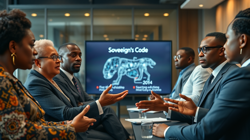 African educators and policymakers discussing ethical AI and VR education policies, Sovereign
