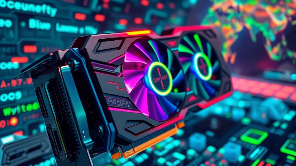Closeup of powerful graphics card for VR applications with digital African map in the background
